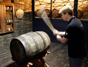 Removing the bung of the Auchentoshan "bottle your own" barrel