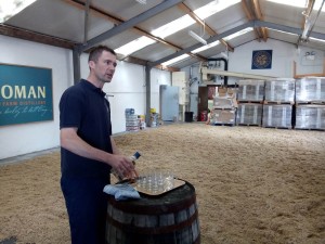 Tony pouring the introductory 100% Islay dram right on the malt floor