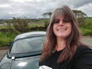 My designated driver Jo - with Highland Park in the distance up on the hill